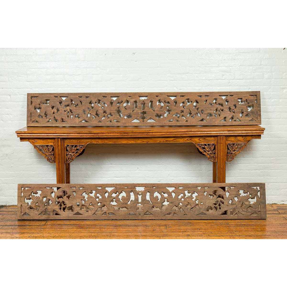 Pair of 19th Century Indonesian Carved Wood Temple Panels with Scrolling Foliage-2. Asian & Chinese Furniture, Art, Antiques, Vintage Home Décor for sale at FEA Home