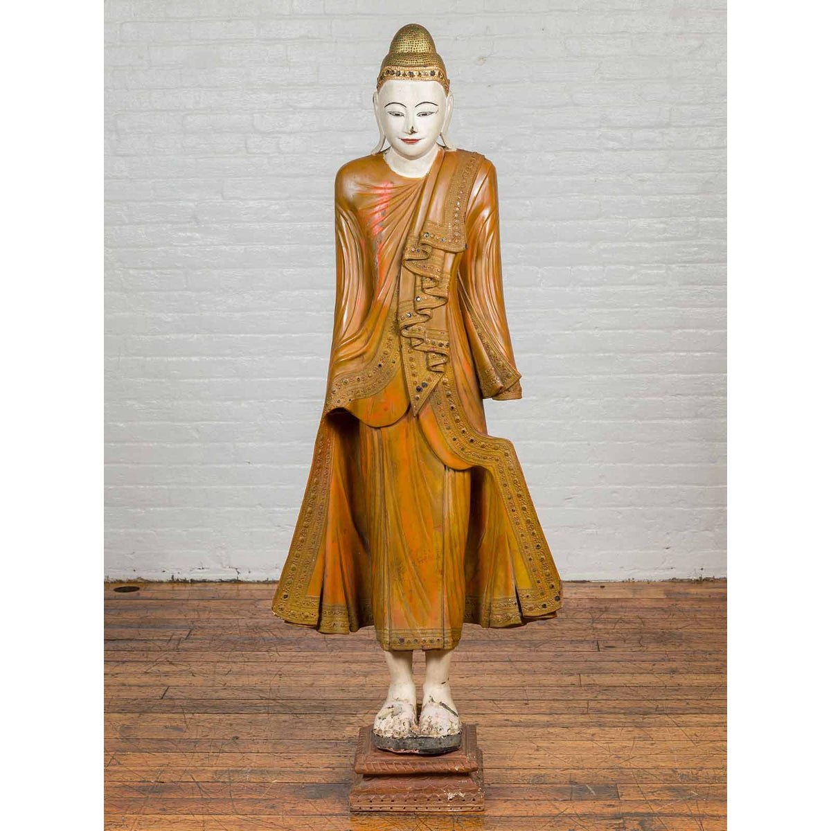Vintage Thai Hand Painted and Gilt Buddha in Mandalay Style with Jewelry Motifs-2. Asian & Chinese Furniture, Art, Antiques, Vintage Home Décor for sale at FEA Home