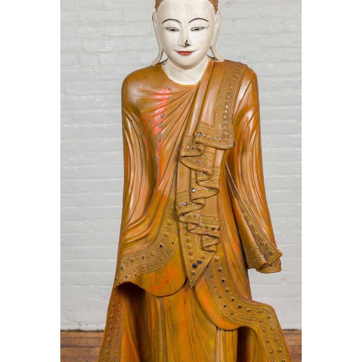 Vintage Thai Hand Painted and Gilt Buddha in Mandalay Style with Jewelry Motifs-12. Asian &amp; Chinese Furniture, Art, Antiques, Vintage Home Décor for sale at FEA Home