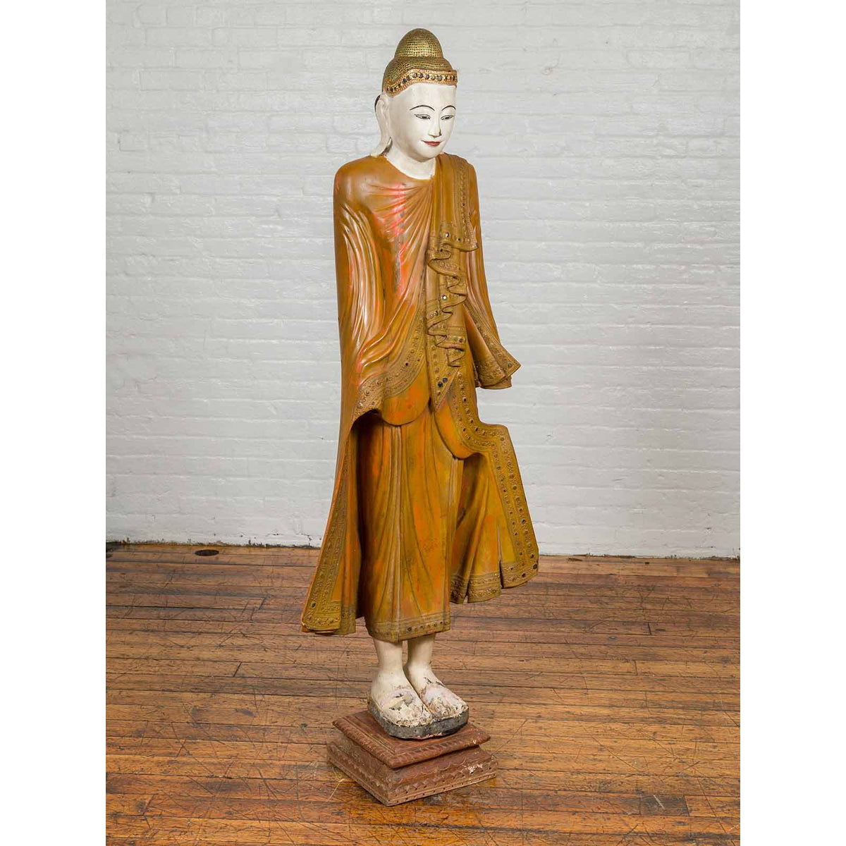 Vintage Thai Hand Painted and Gilt Buddha in Mandalay Style with Jewelry Motifs-4. Asian &amp; Chinese Furniture, Art, Antiques, Vintage Home Décor for sale at FEA Home