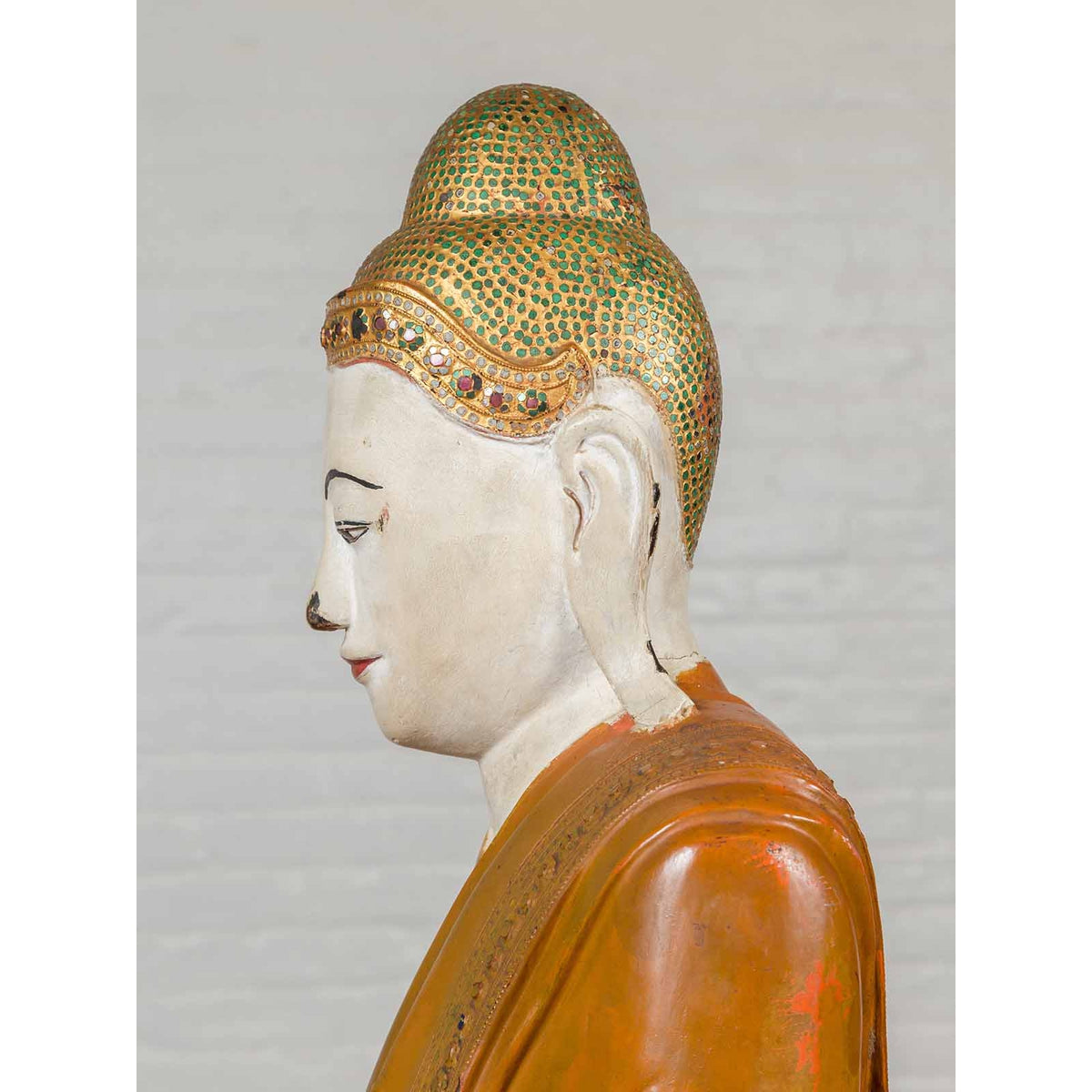 Vintage Thai Hand Painted and Gilt Buddha in Mandalay Style with Jewelry Motifs-6. Asian &amp; Chinese Furniture, Art, Antiques, Vintage Home Décor for sale at FEA Home