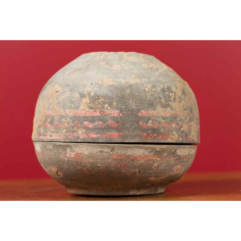 Petite Chinese Han Dynasty Lidded Vessel with Original Paint circa 202 BC-200 AD-YN6925-3. Asian & Chinese Furniture, Art, Antiques, Vintage Home Décor for sale at FEA Home