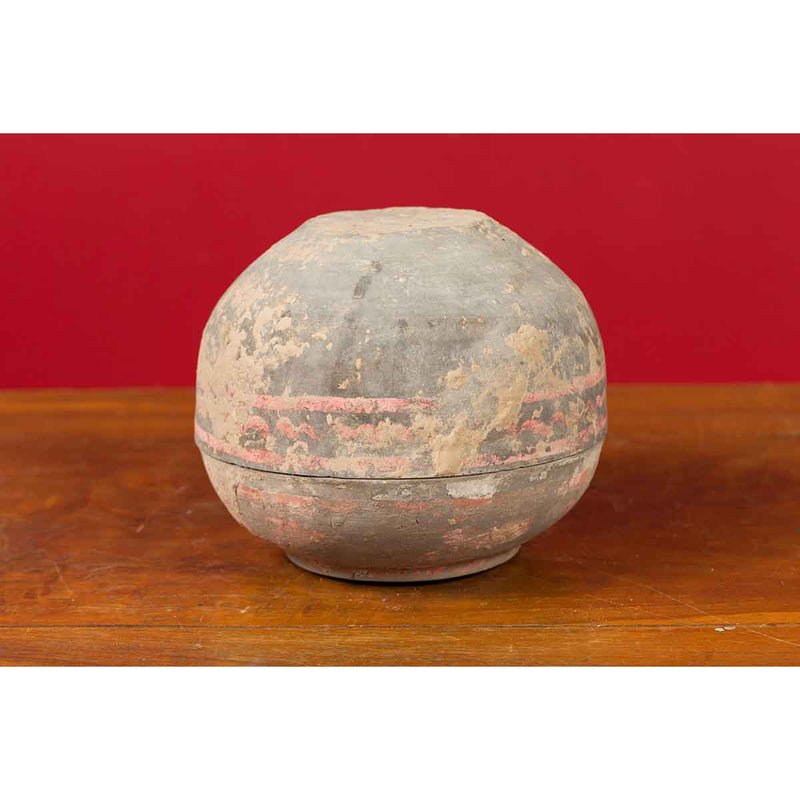 Petite Chinese Han Dynasty Lidded Vessel with Original Paint circa 202 BC-200 AD-YN6925-12. Asian & Chinese Furniture, Art, Antiques, Vintage Home Décor for sale at FEA Home