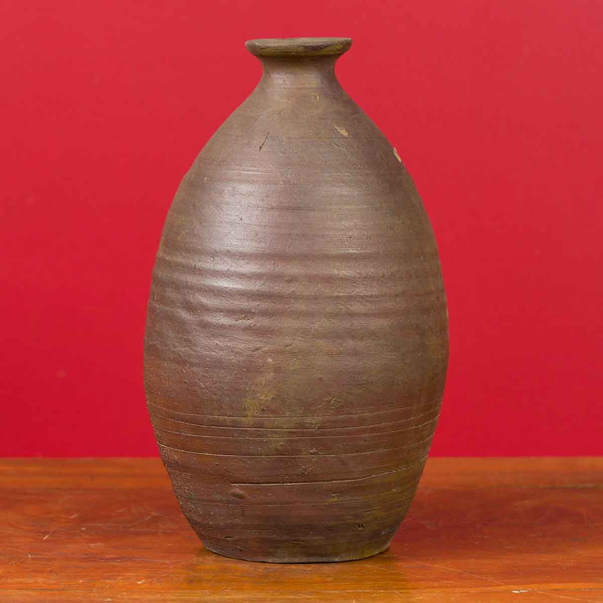 Japanese Meiji Period Early 20th Century Sake Bottle with Brown Patina-2. Asian & Chinese Furniture, Art, Antiques, Vintage Home Décor for sale at FEA Home