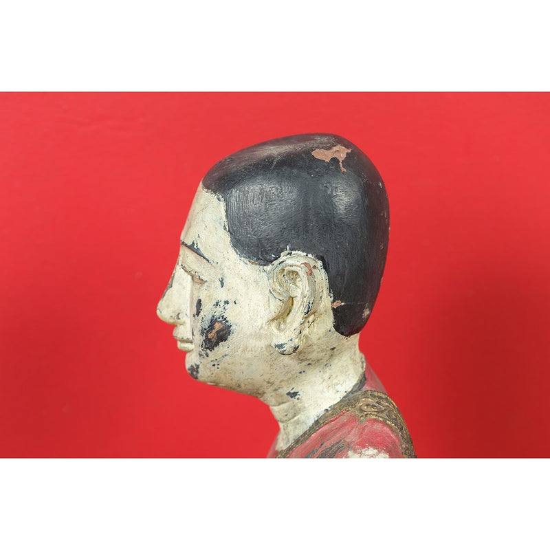 Thai Carved and Painted Wooden Monk Statue with Dispelling of Fear Gesture-YN6935-5. Asian & Chinese Furniture, Art, Antiques, Vintage Home Décor for sale at FEA Home