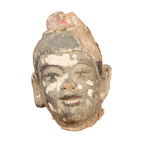 Chinese Antique Painted Terracotta Head with Traces of Original Polychromy-YN6940-1. Asian & Chinese Furniture, Art, Antiques, Vintage Home Décor for sale at FEA Home