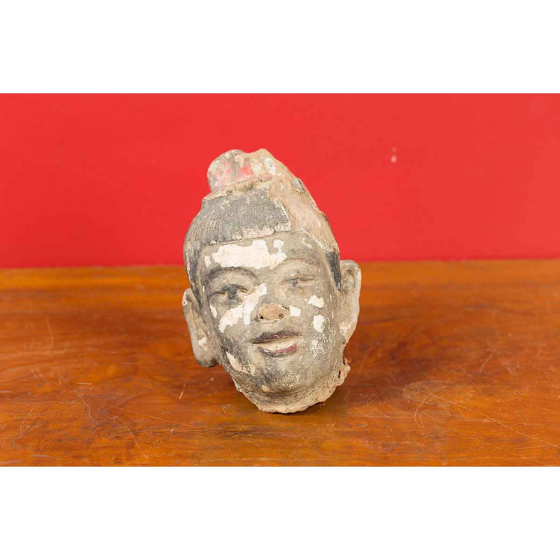 Chinese Antique Painted Terracotta Head with Traces of Original Polychromy-YN6940-15. Asian & Chinese Furniture, Art, Antiques, Vintage Home Décor for sale at FEA Home