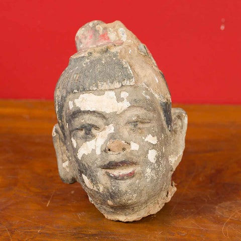 Chinese Antique Painted Terracotta Head with Traces of Original Polychromy-YN6940-2. Asian & Chinese Furniture, Art, Antiques, Vintage Home Décor for sale at FEA Home