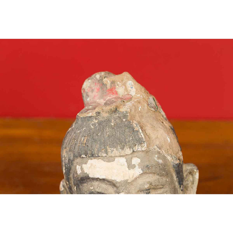 Chinese Antique Painted Terracotta Head with Traces of Original Polychromy-YN6940-4. Asian & Chinese Furniture, Art, Antiques, Vintage Home Décor for sale at FEA Home