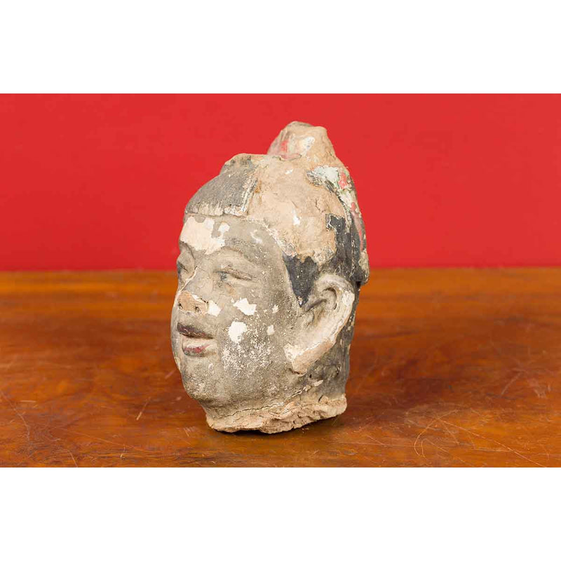 Chinese Antique Painted Terracotta Head with Traces of Original Polychromy-YN6940-7. Asian & Chinese Furniture, Art, Antiques, Vintage Home Décor for sale at FEA Home