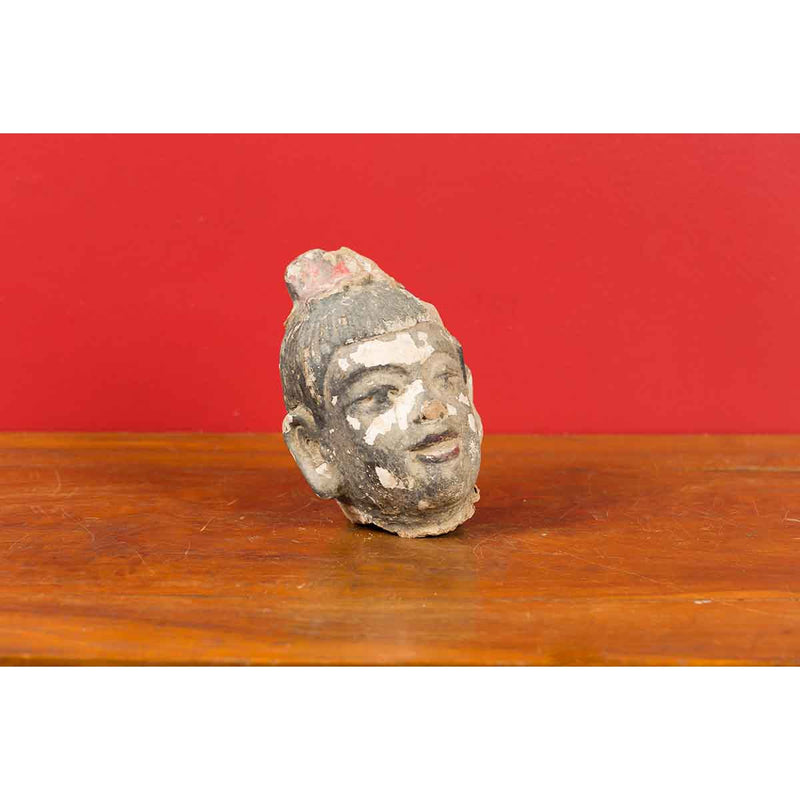 Chinese Antique Painted Terracotta Head with Traces of Original Polychromy-YN6940-11. Asian & Chinese Furniture, Art, Antiques, Vintage Home Décor for sale at FEA Home