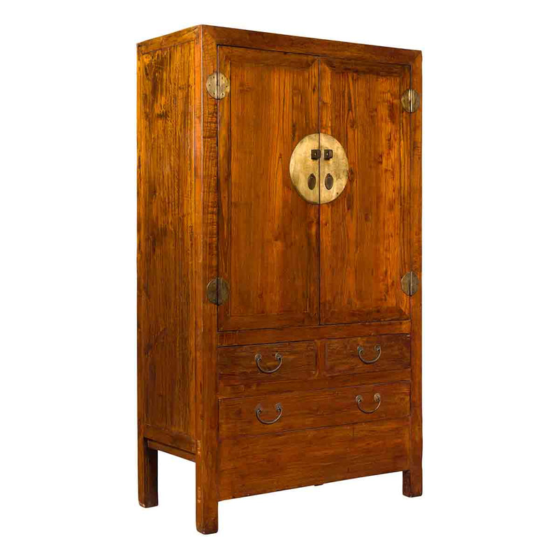 Chinese 19th Century Qing Dynasty Period Elmwood Cabinet with Doors and Drawers- Asian Antiques, Vintage Home Decor & Chinese Furniture - FEA Home