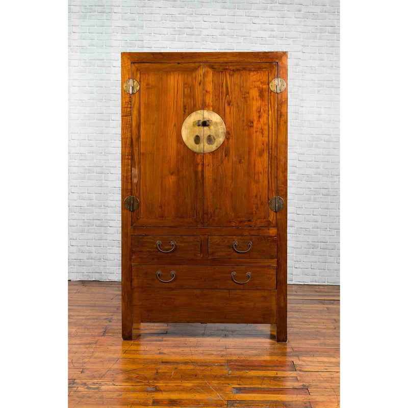 Chinese 19th Century Qing Dynasty Period Elmwood Cabinet with Doors and Drawers
