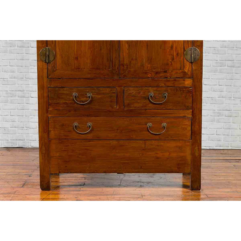 Chinese 19th Century Qing Dynasty Period Elmwood Cabinet with Doors and Drawers