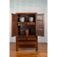 Chinese 19th Century Qing Dynasty Period Elmwood Cabinet with Doors and Drawers