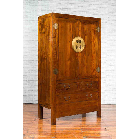 Chinese 19th Century Qing Dynasty Period Elmwood Cabinet with Doors and Drawers
