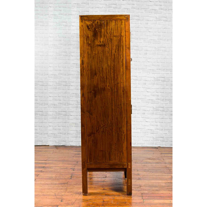 Chinese 19th Century Qing Dynasty Period Elmwood Cabinet with Doors and Drawers