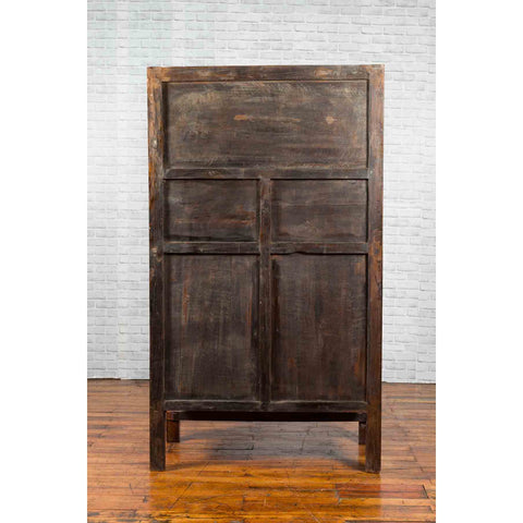 Chinese 19th Century Qing Dynasty Period Elmwood Cabinet with Doors and Drawers