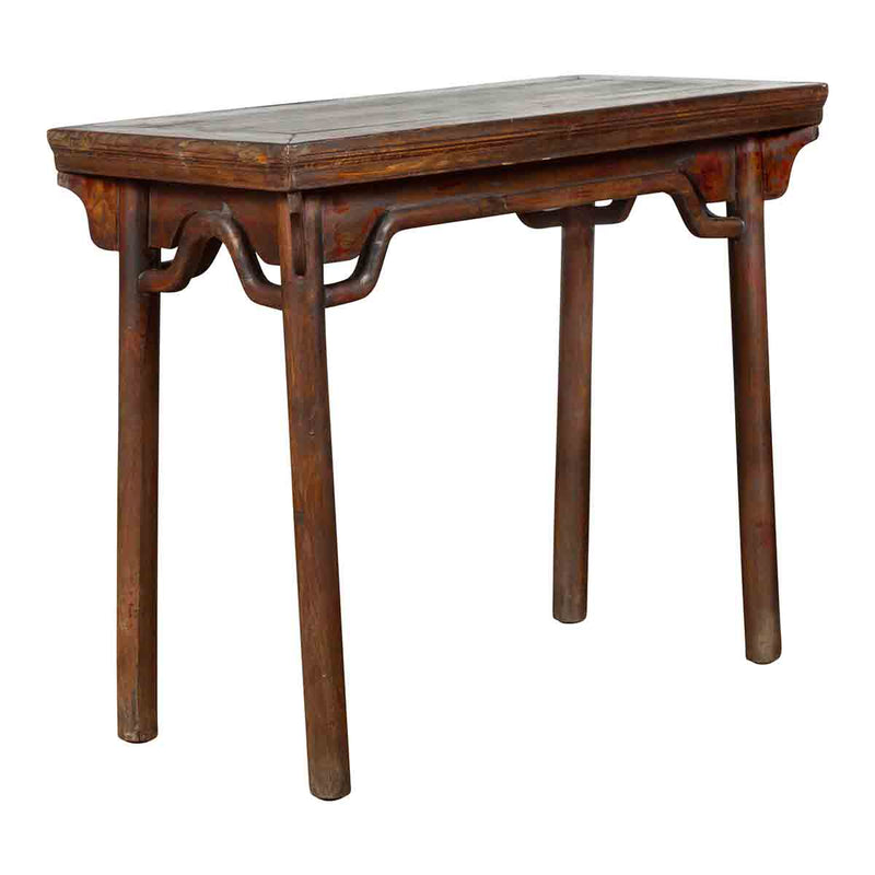 Chinese Qing Dynasty Elm Wine Table with Humpbacked Apron and Carved Spandrels- Asian Antiques, Vintage Home Decor & Chinese Furniture - FEA Home