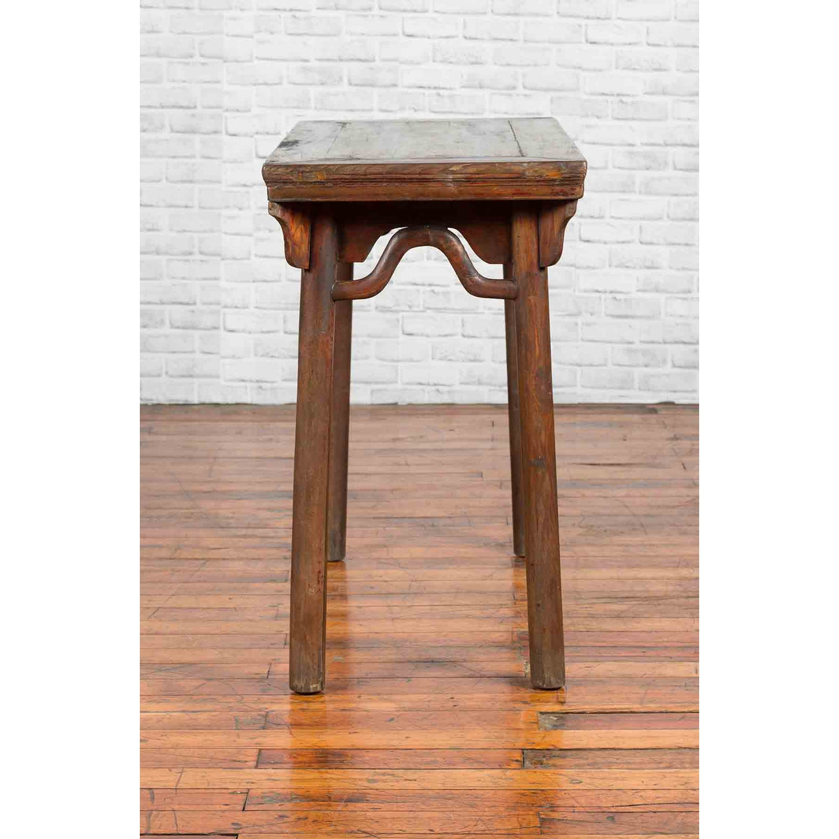 Chinese Qing Dynasty Elm Wine Table with Humpbacked Apron and Carved Spandrels-9. Asian &amp; Chinese Furniture, Art, Antiques, Vintage Home Décor for sale at FEA Home