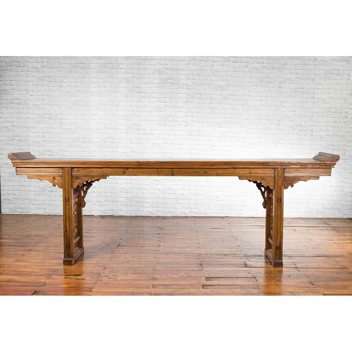 Chinese Shandong Province Early 20th Century Long Elm Altar Console Table-8. Asian &amp; Chinese Furniture, Art, Antiques, Vintage Home Décor for sale at FEA Home