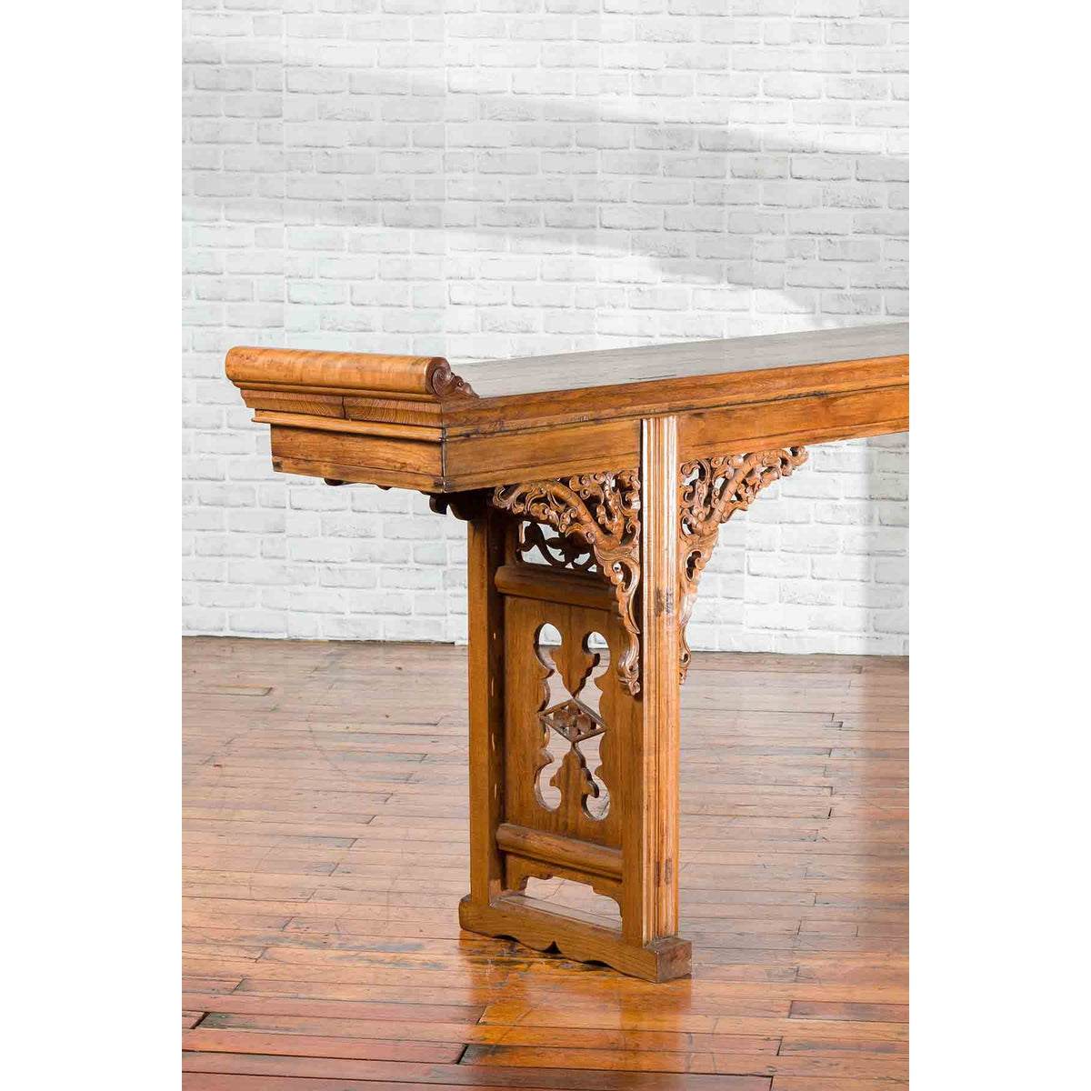 Chinese Shandong Province Early 20th Century Long Elm Altar Console Table-13. Asian &amp; Chinese Furniture, Art, Antiques, Vintage Home Décor for sale at FEA Home