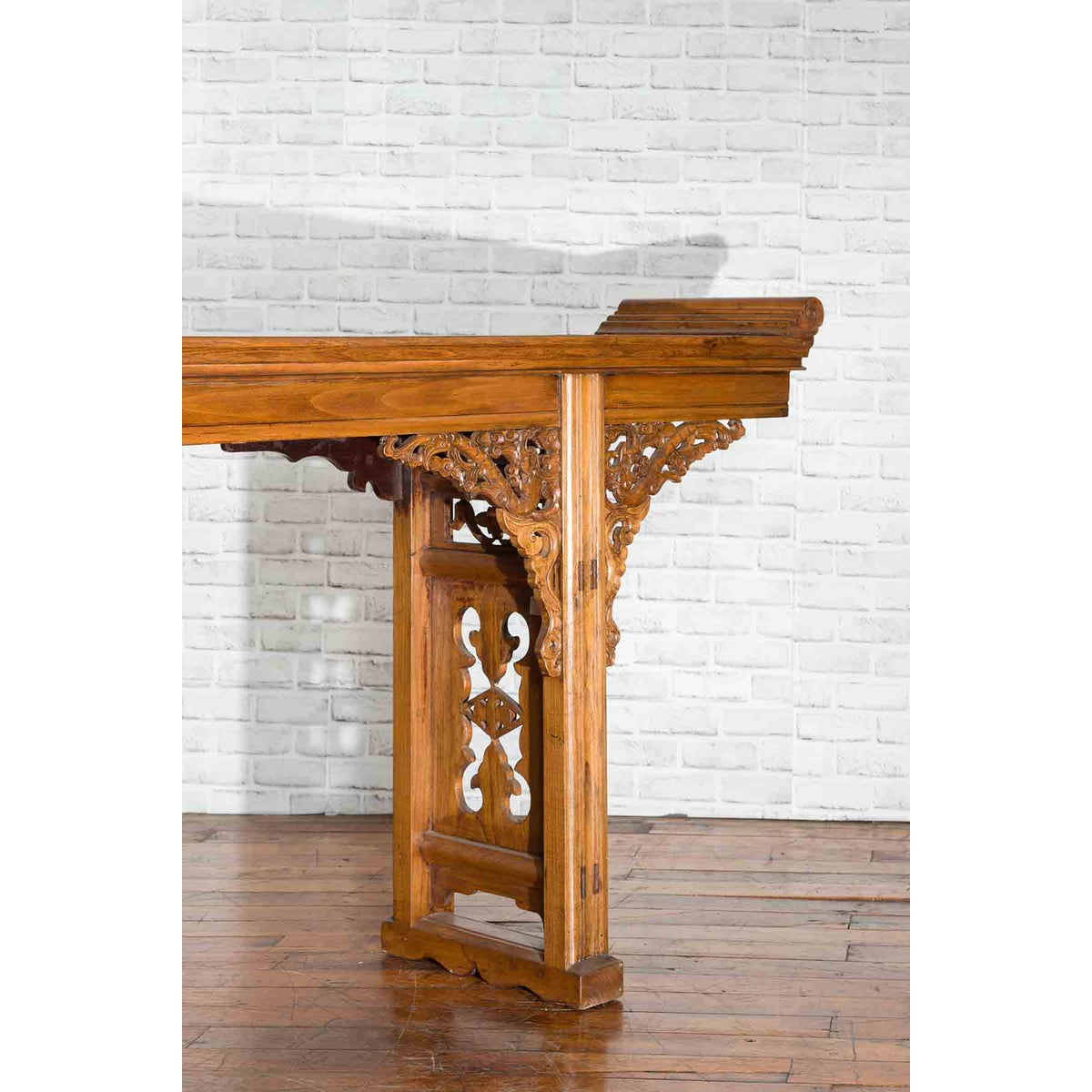 Chinese Shandong Province Early 20th Century Long Elm Altar Console Table-14. Asian &amp; Chinese Furniture, Art, Antiques, Vintage Home Décor for sale at FEA Home