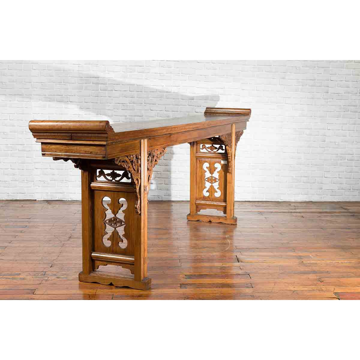 Chinese Shandong Province Early 20th Century Long Elm Altar Console Table-4. Asian &amp; Chinese Furniture, Art, Antiques, Vintage Home Décor for sale at FEA Home