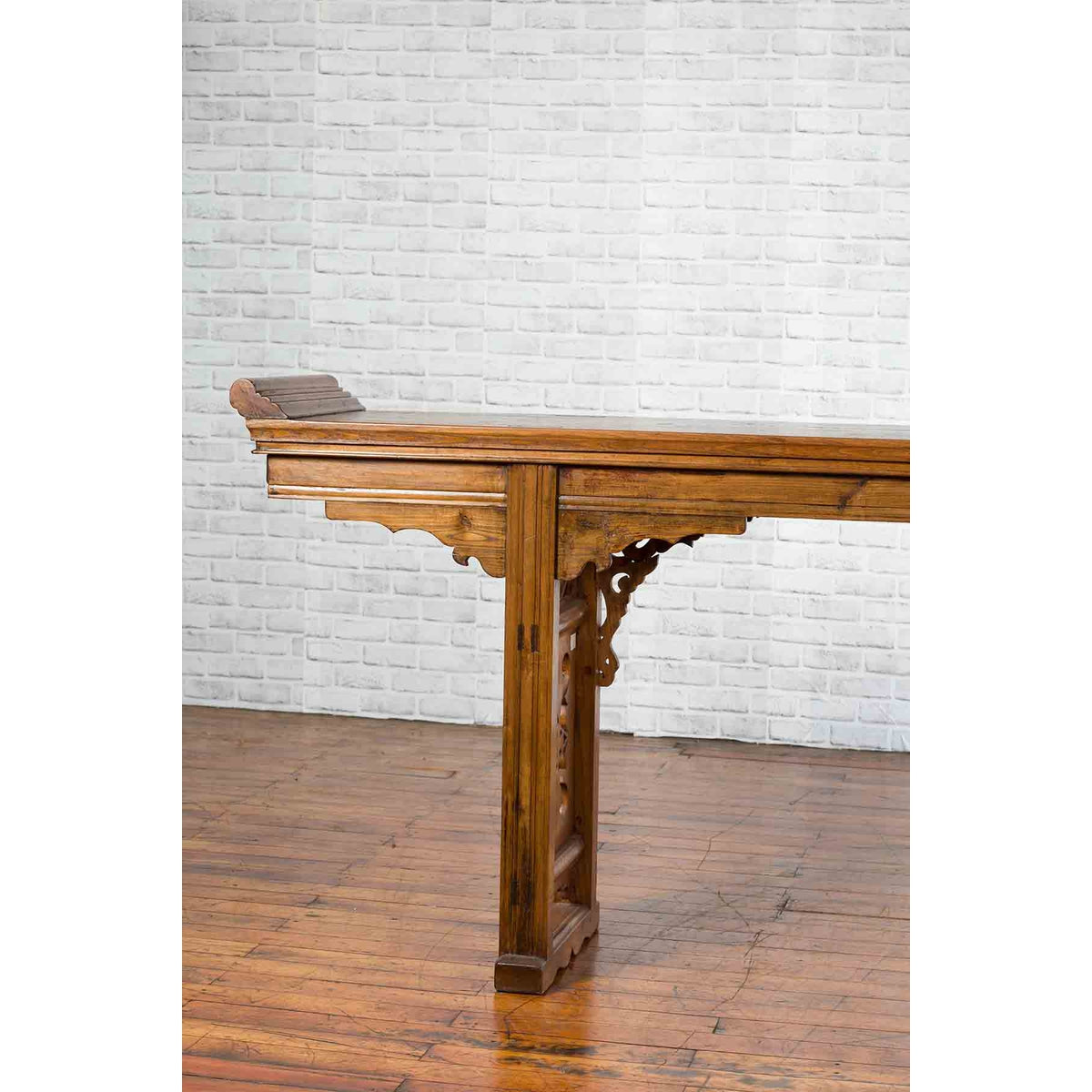 Chinese Shandong Province Early 20th Century Long Elm Altar Console Table-5. Asian &amp; Chinese Furniture, Art, Antiques, Vintage Home Décor for sale at FEA Home