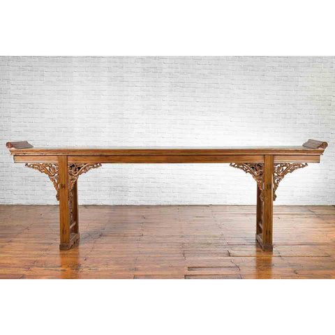 Chinese Shandong Province Early 20th Century Long Elm Altar Console Table