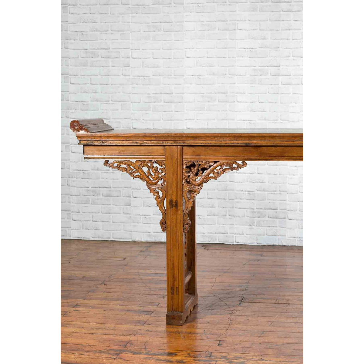 Chinese Shandong Province Early 20th Century Long Elm Altar Console Table-6. Asian &amp; Chinese Furniture, Art, Antiques, Vintage Home Décor for sale at FEA Home