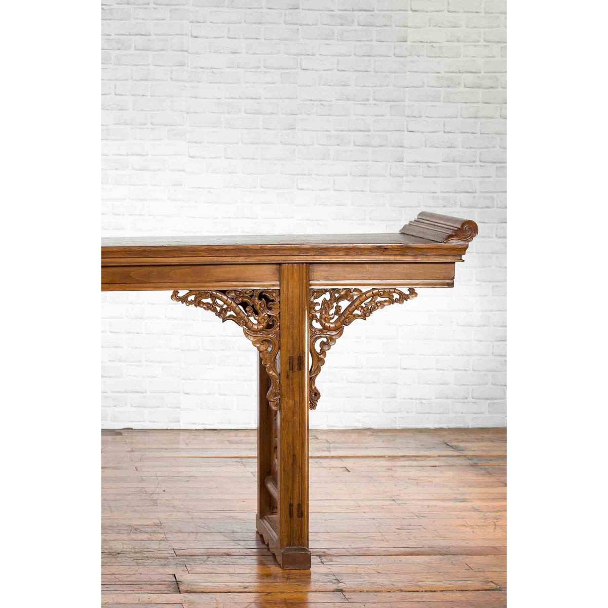 Chinese Shandong Province Early 20th Century Long Elm Altar Console Table-7. Asian &amp; Chinese Furniture, Art, Antiques, Vintage Home Décor for sale at FEA Home