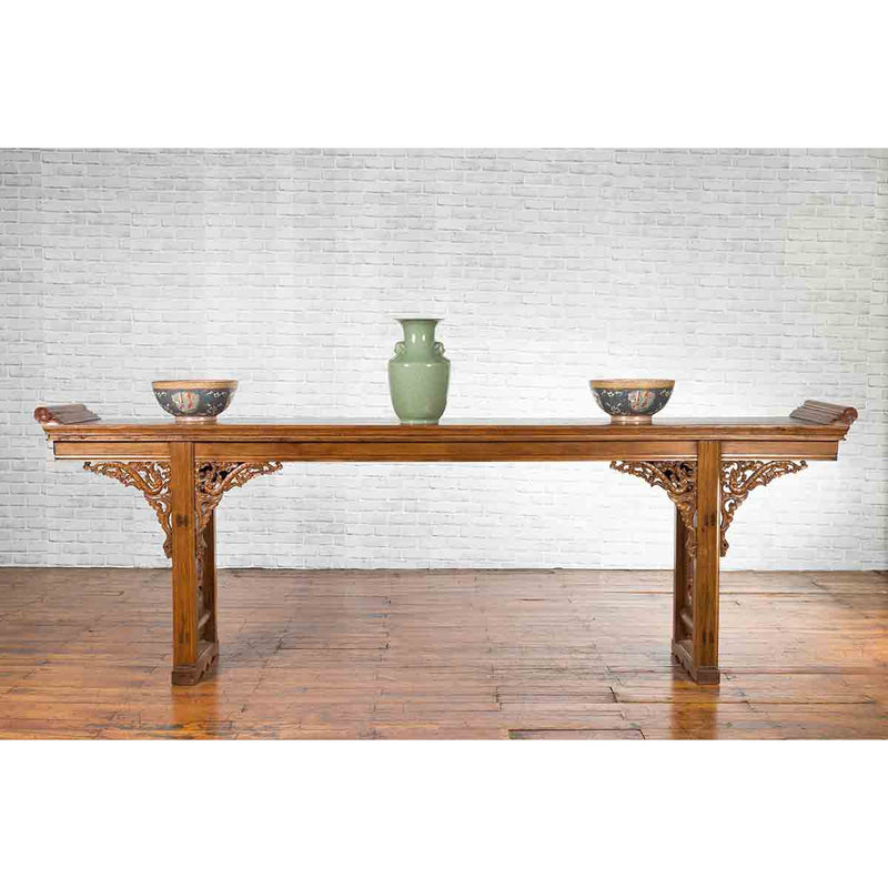 Chinese Shandong Province Early 20th Century Long Elm Altar Console Table