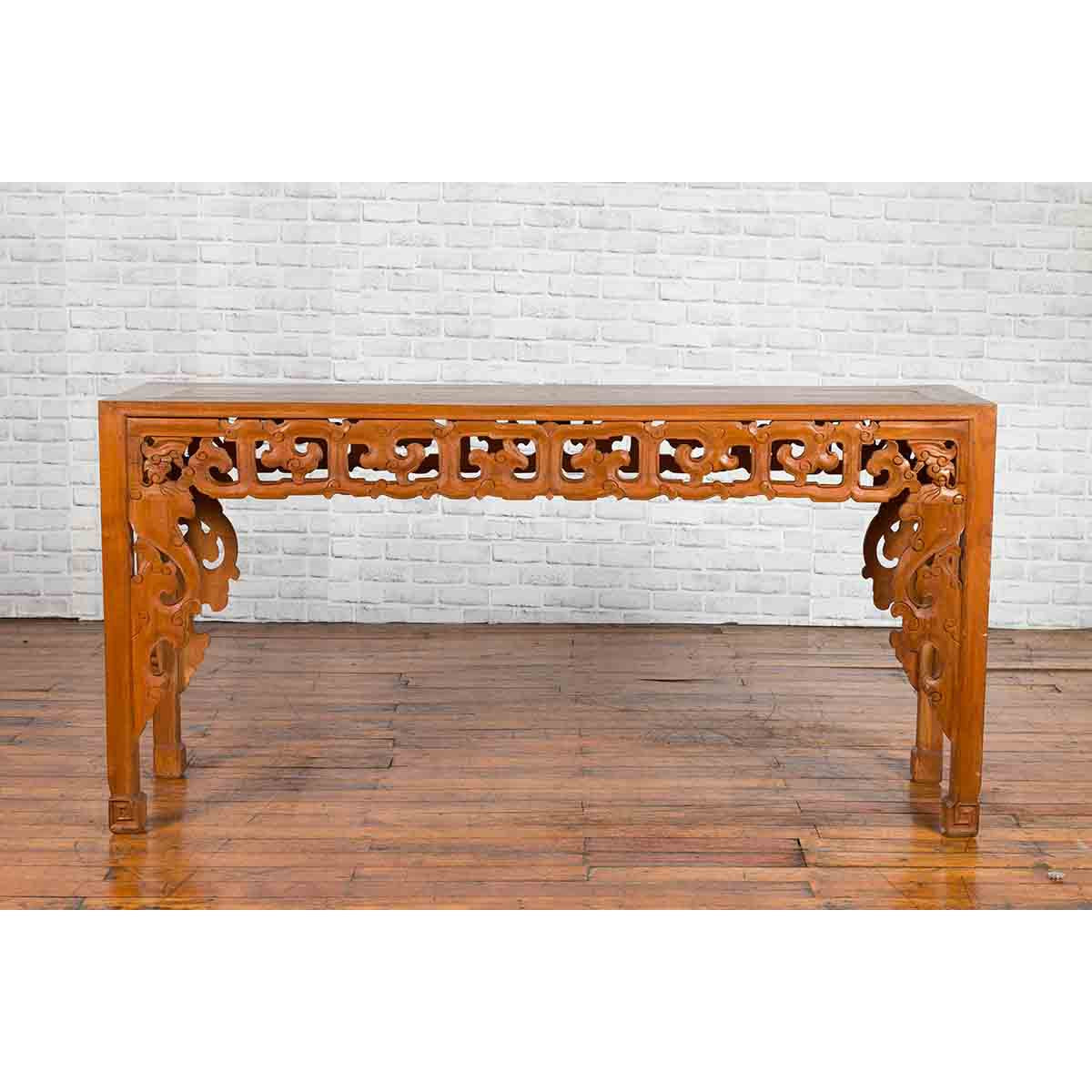 Chinese Early 20th Century Console with Cloud-Carved Apron and Scrolling Feet-4. Asian &amp; Chinese Furniture, Art, Antiques, Vintage Home Décor for sale at FEA Home