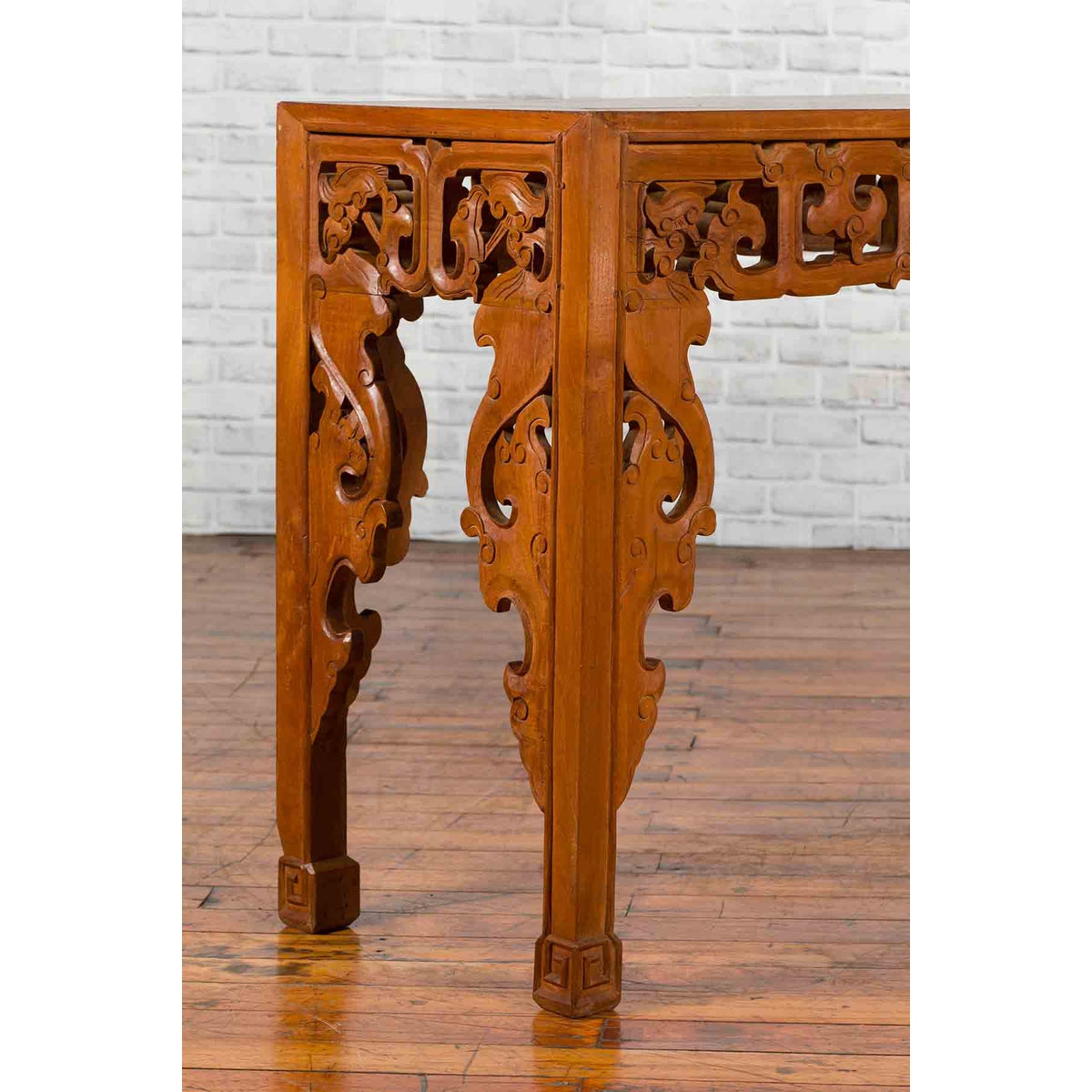 Chinese Early 20th Century Console with Cloud-Carved Apron and Scrolling Feet-12. Asian &amp; Chinese Furniture, Art, Antiques, Vintage Home Décor for sale at FEA Home