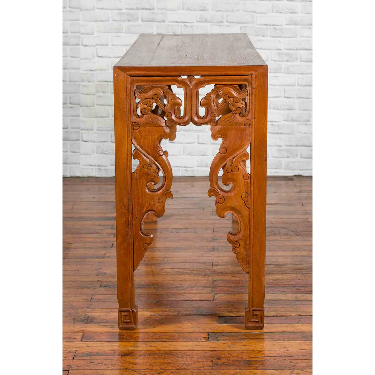Chinese Early 20th Century Console with Cloud-Carved Apron and Scrolling Feet-13. Asian &amp; Chinese Furniture, Art, Antiques, Vintage Home Décor for sale at FEA Home