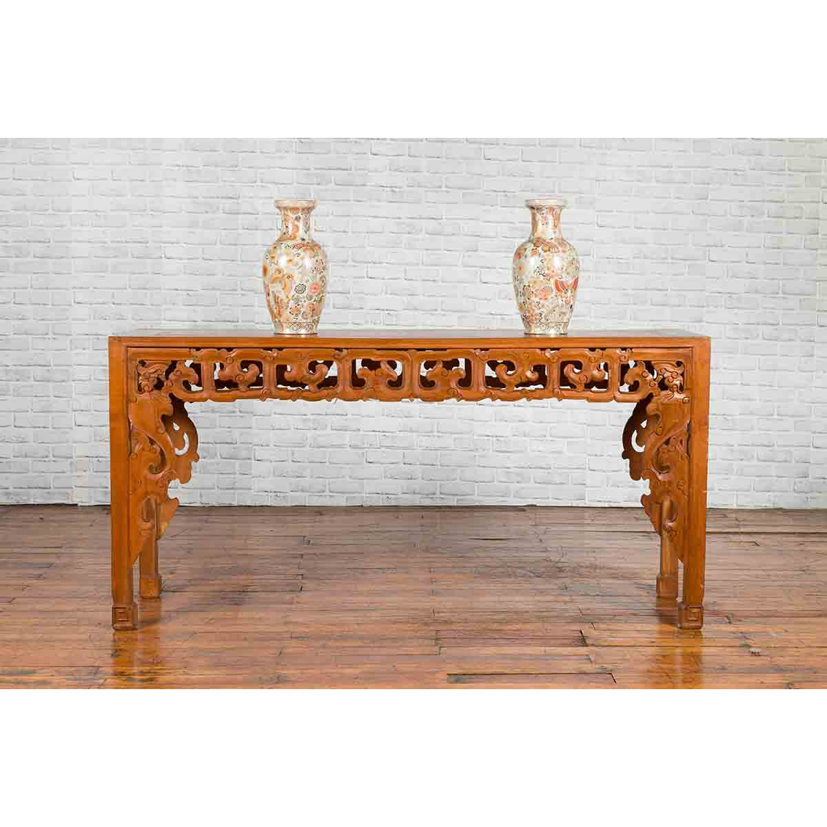 Chinese Early 20th Century Console with Cloud-Carved Apron and Scrolling Feet-3. Asian &amp; Chinese Furniture, Art, Antiques, Vintage Home Décor for sale at FEA Home
