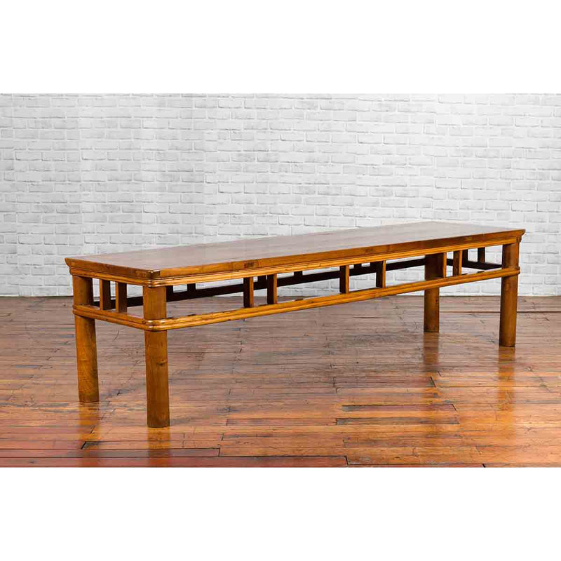 Chinese Late Qing Dynasty Low Table with Pierced Apron and Pillar Strut Motifs