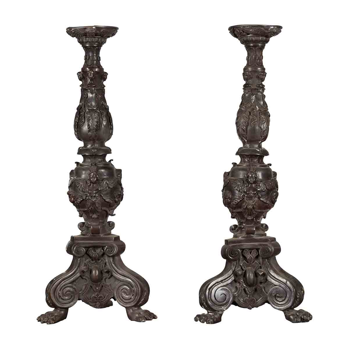 Pair of Vintage Baroque Style Cast Bronze Candlesticks with Cherub Figures-1. Asian & Chinese Furniture, Art, Antiques, Vintage Home Décor for sale at FEA Home