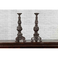 Pair of Vintage Baroque Style Cast Bronze Candlesticks with Cherub Figures