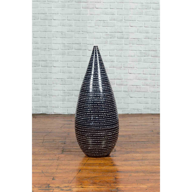 Thai Chiang Mai Contemporary Black and White Vase from the Prem Collection-YN6970-4. Asian & Chinese Furniture, Art, Antiques, Vintage Home Décor for sale at FEA Home