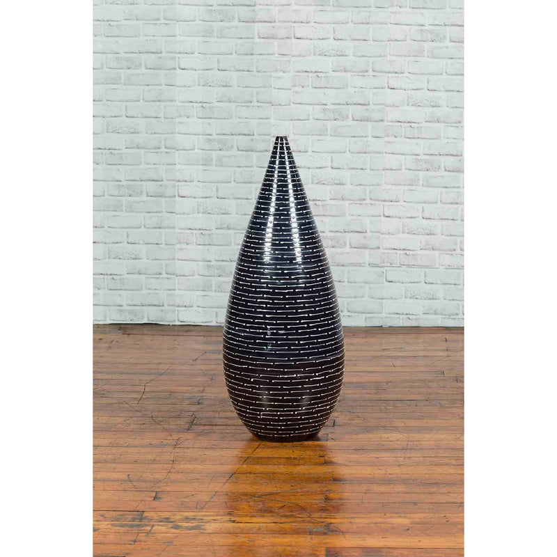 Thai Chiang Mai Contemporary Black and White Vase from the Prem Collection-YN6970-5. Asian & Chinese Furniture, Art, Antiques, Vintage Home Décor for sale at FEA Home