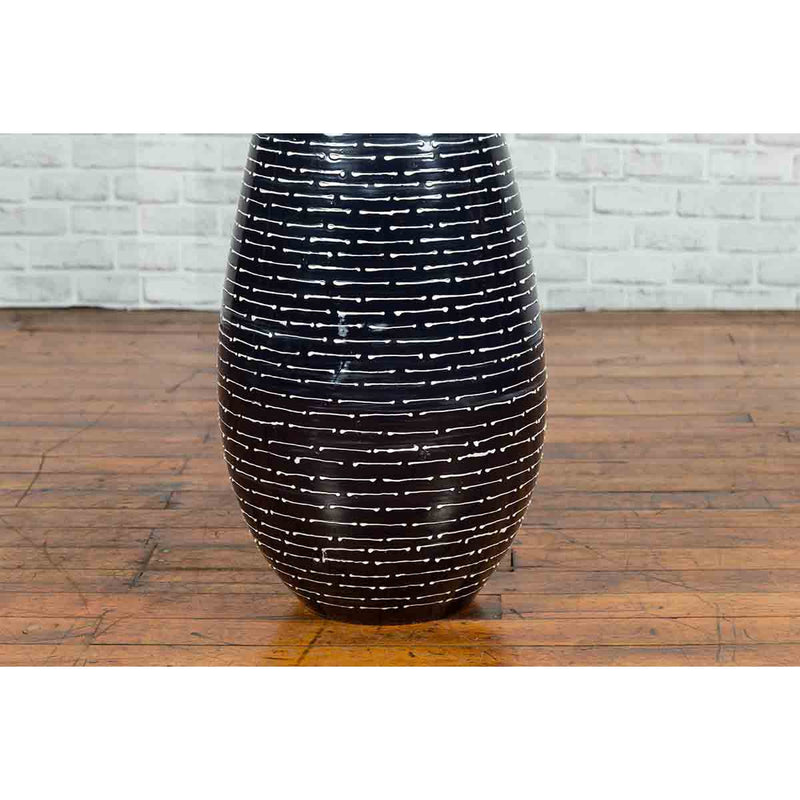 Thai Chiang Mai Contemporary Black and White Vase from the Prem Collection-YN6970-7. Asian & Chinese Furniture, Art, Antiques, Vintage Home Décor for sale at FEA Home