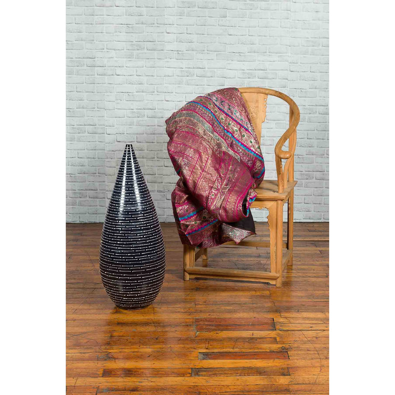 Thai Chiang Mai Contemporary Black and White Vase from the Prem Collection-YN6970-3. Asian & Chinese Furniture, Art, Antiques, Vintage Home Décor for sale at FEA Home