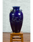 Large Antique Early 20th Century Vietnamese Blue Martaban Jar with Raised Motifs-11. Asian & Chinese Furniture, Art, Antiques, Vintage Home Décor for sale at FEA Home