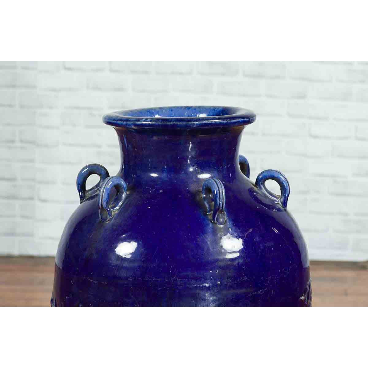 Large Antique Early 20th Century Vietnamese Blue Martaban Jar with Raised Motifs-6. Asian &amp; Chinese Furniture, Art, Antiques, Vintage Home Décor for sale at FEA Home