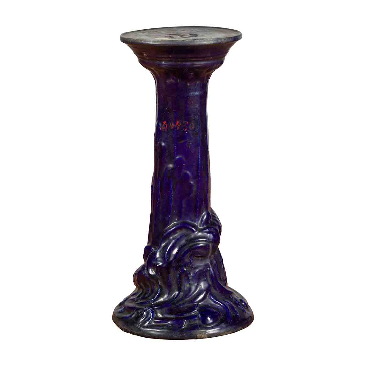 Chinese Antique Dark Blue Glazed Pedestal Stand with Raised Motifs-1. Asian &amp; Chinese Furniture, Art, Antiques, Vintage Home Décor for sale at FEA Home