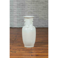 Chinese Vintage Blanc de Chine White Porcelain Vase with Decorative Motifs