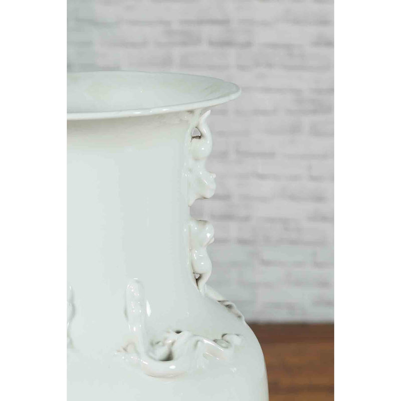 Chinese Vintage Blanc de Chine White Porcelain Vase with Decorative Motifs-YN6976-9. Asian & Chinese Furniture, Art, Antiques, Vintage Home Décor for sale at FEA Home