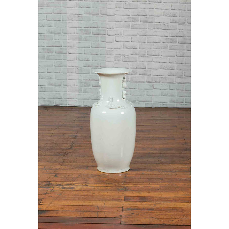 Chinese Vintage Blanc de Chine White Porcelain Vase with Decorative Motifs-YN6976-11. Asian & Chinese Furniture, Art, Antiques, Vintage Home Décor for sale at FEA Home